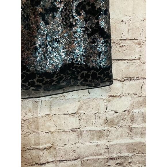 Elie Tahari Top Womens Medium Black All Over Sequin Animal Print Shimmer Career - Picture 7 of 14